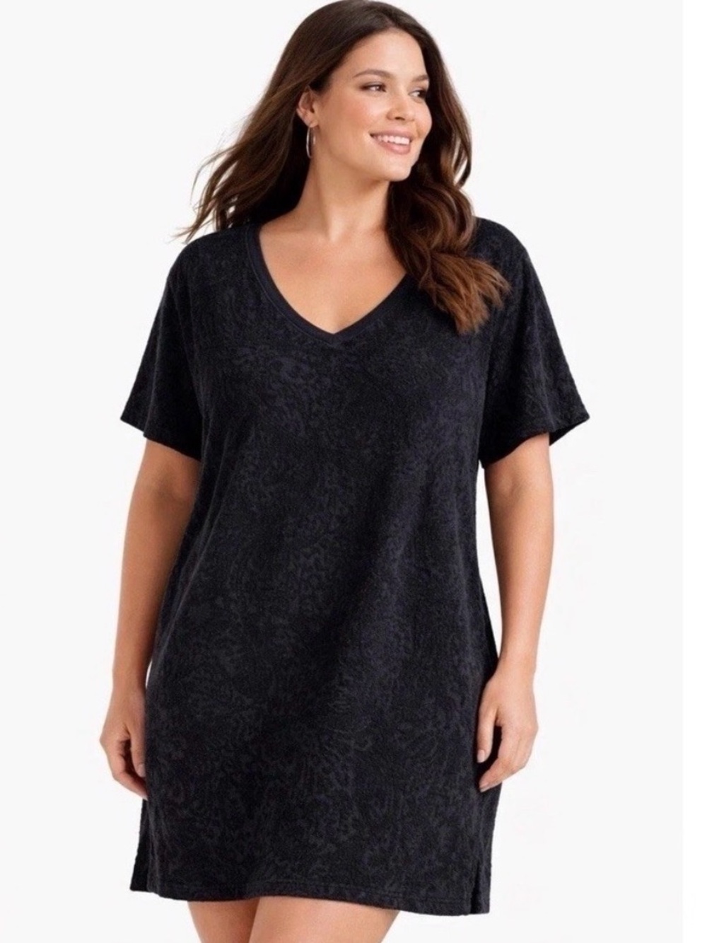NWOT Swimsuits For All Terrycloth Black Paisley Textured Beach Cover Up Sz 22/24